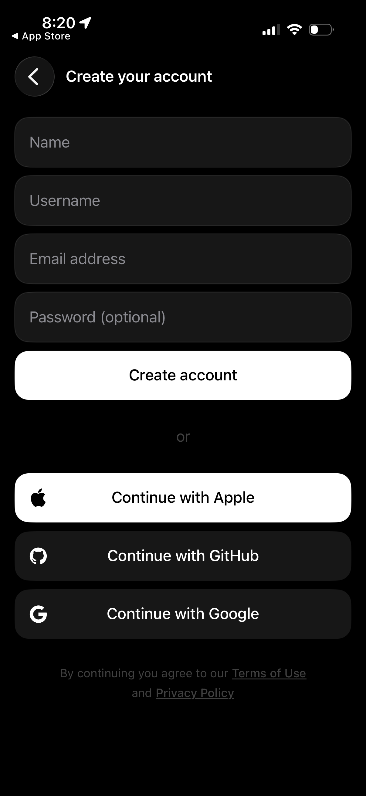 Raycast signup screenshot